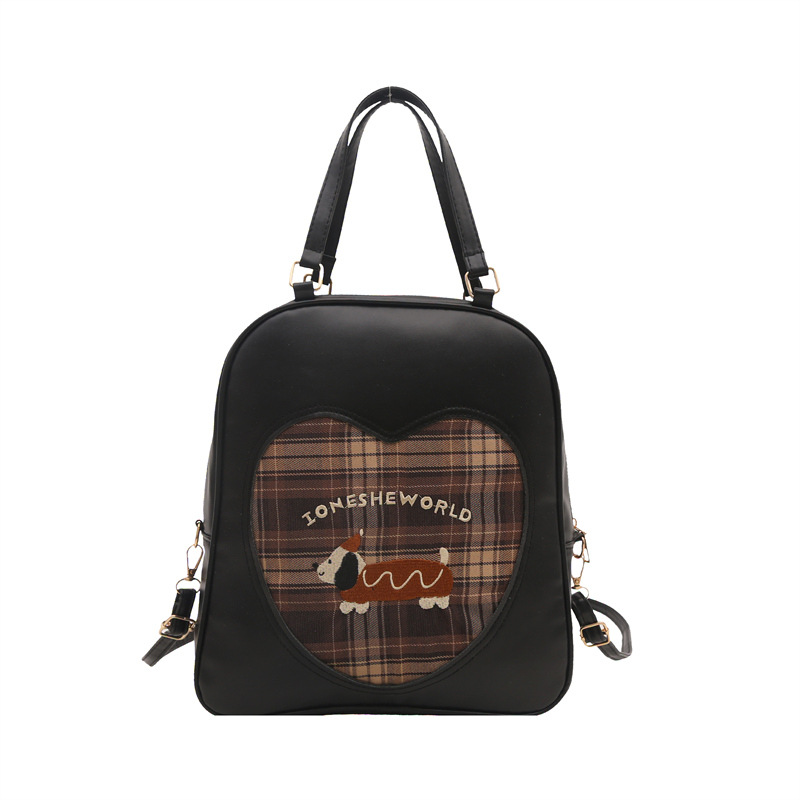 Korean retro cartoon puppy backpack for women, 2024 new autumn checkered bag, large-capacity commuting crossbody bag Item Picture