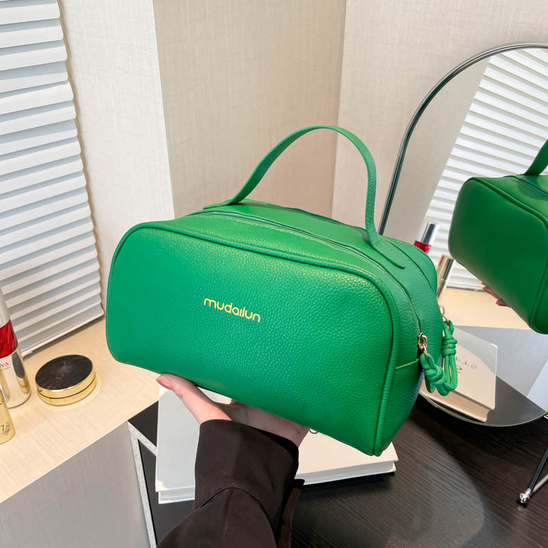 New solid-color large-capacity PU double-zipper portable shell bag 2024 autumn/winter new letter handbag full figure