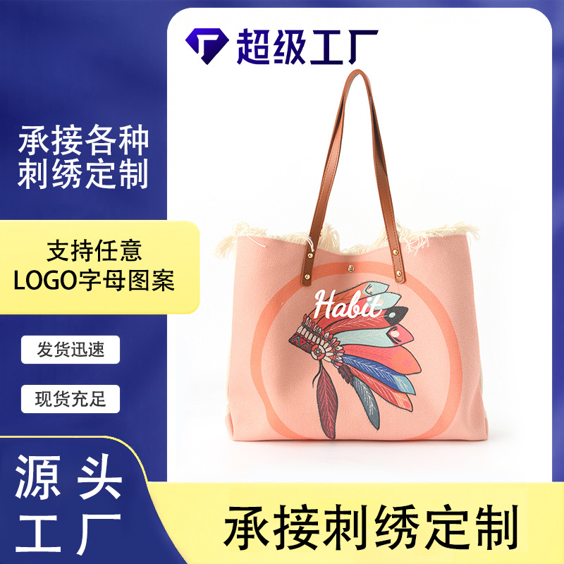 etsy in-stock embroidered custom canvas bags, cross-border commuting portable large-capacity single-shoulder bags, large-capacity bags for women full figure