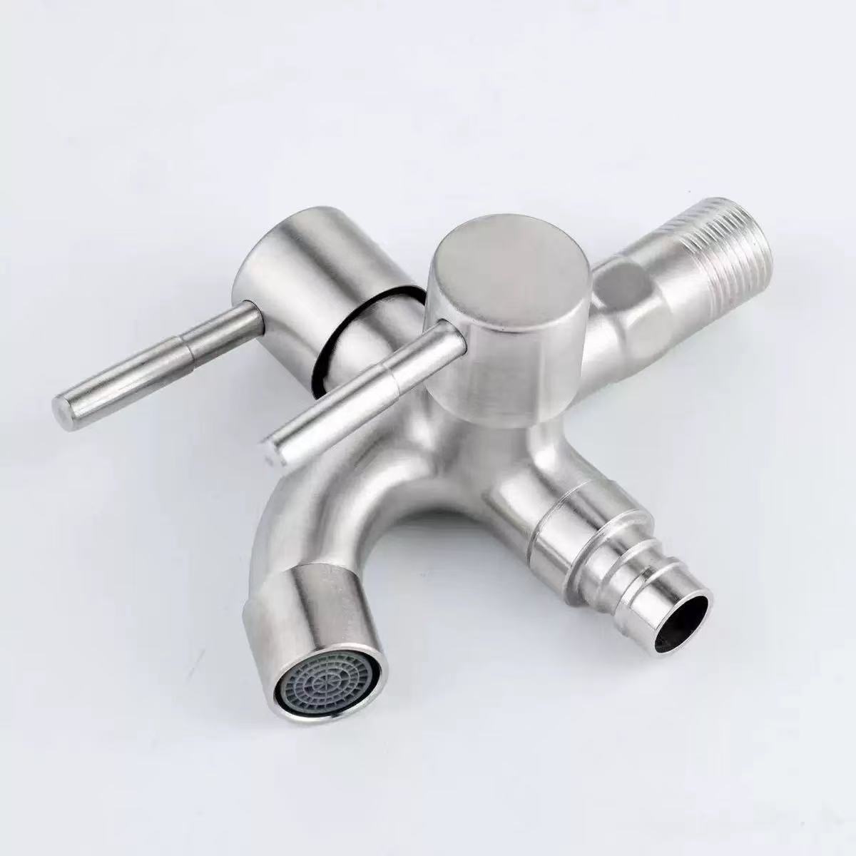 Foreign trade stainless steel side-opening single-cooling quick-opening dual-purpose multi-functional dual-control washing machine faucet one in and two out Angle valve Application Scenario
