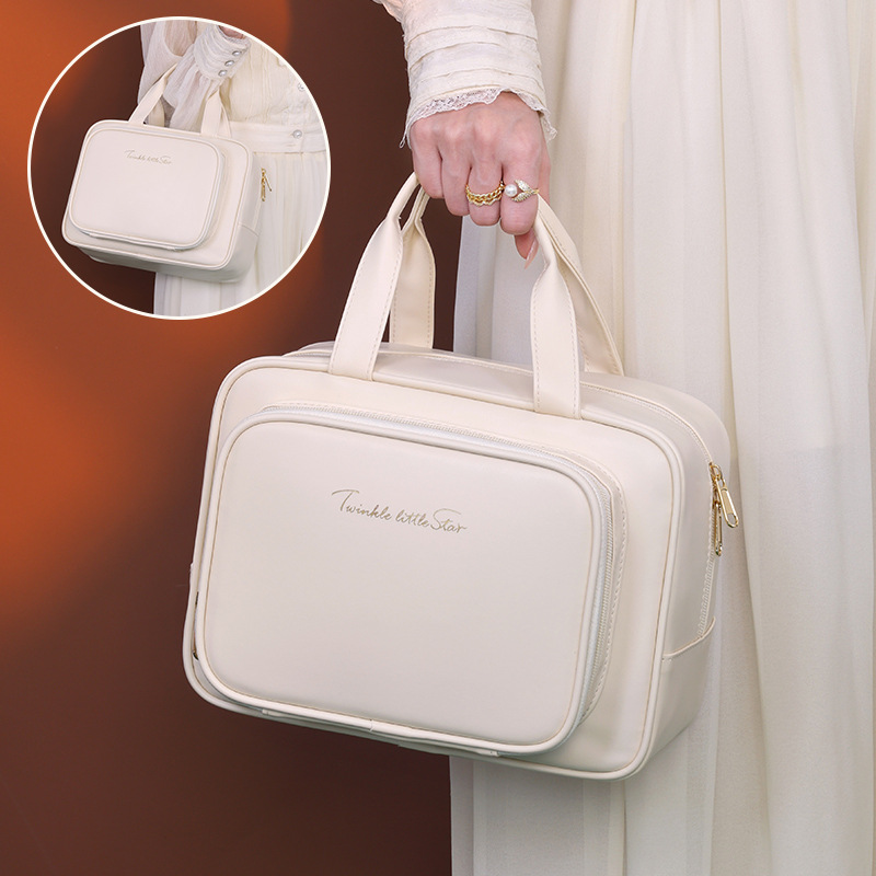 High-end large-capacity compartmentalized storage bag, hand-held makeup bag, travel portable cosmetics storage bag, toiletry bag Application Scenario