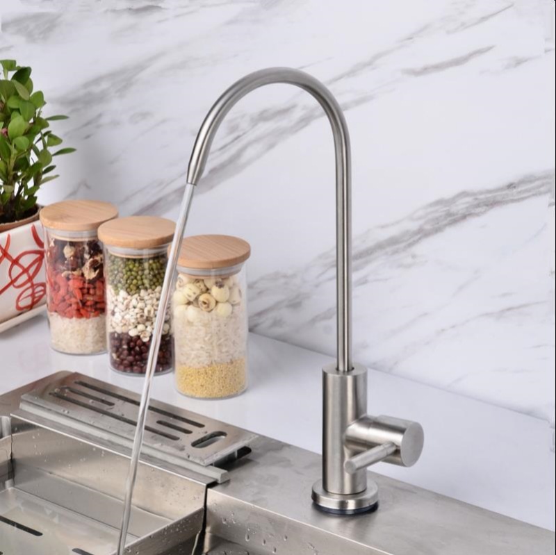304 stainless steel large bend faucet for kitchen water purifier, 2-point and 4-point double outlet faucet full figure