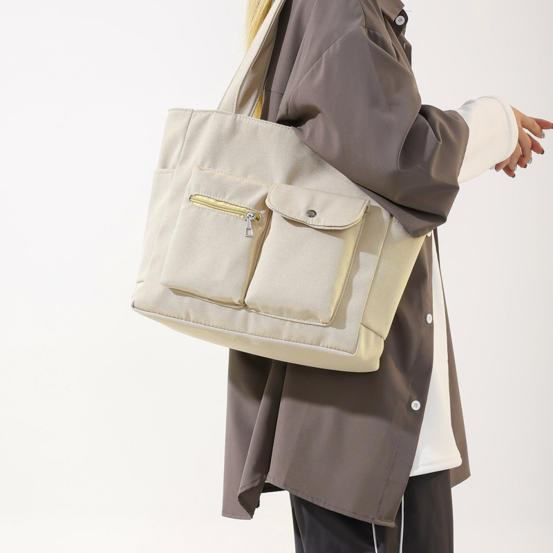 Cross-border large-capacity canvas bag for women 2024 new style, fashionable and casual single-shoulder women's bag, double-pocket commuter tote bag details Picture