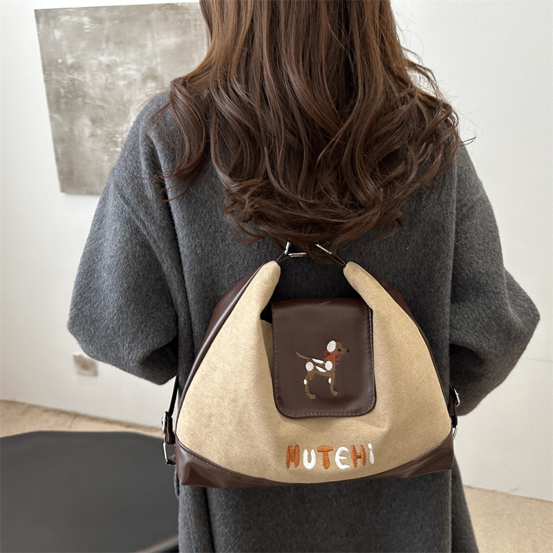 2024 New versatile crossbody backpack, cute cartoon single-shoulder women's bag, large underarm bag, frosted hand-held women's bag full figure