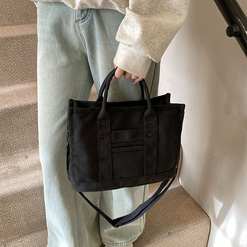 Large-capacity bags, versatile casual canvas single-shoulder bags, handbags, fashionable tote bags for college students, small square bags Specification drawing