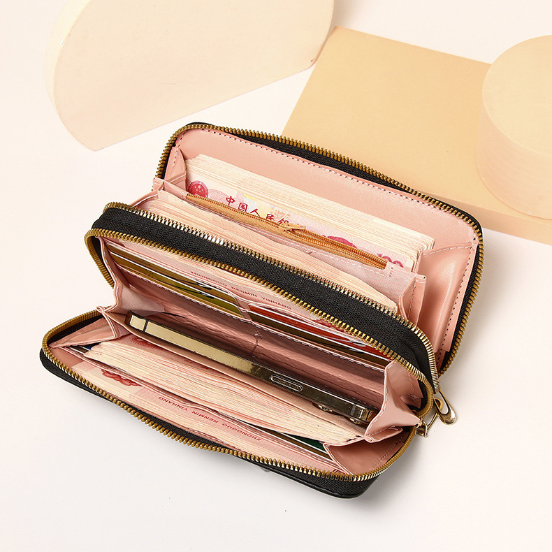 Ladies' wallets, long women's style, source factory, women's clutch, Korean version mobile phone case, double zipper wallet, large capacity card case Specification drawing