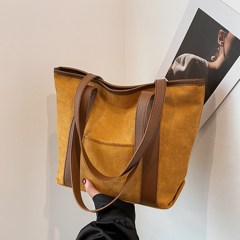Korean version 2024 new women's bag, retro suede large-capacity handbag, simple and trendy tote large bag, single-shoulder bag full figure