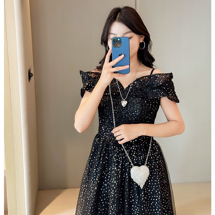 New European and American cross-border socialite Mini heart-shaped fashion diamond pearl mini coin purse dinner bag chain bag Specification drawing