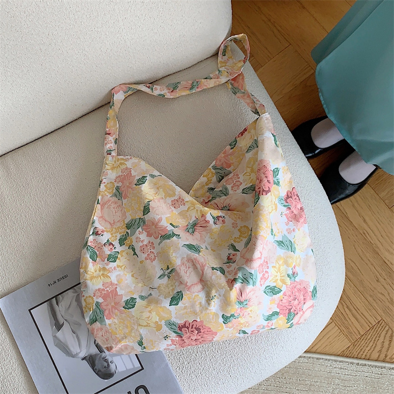 13165 Korean-style ins fresh flower bag for Spring and Summer, thin pure cotton shoulder bag, crossbody bag, large capacity women's bag Specification drawing