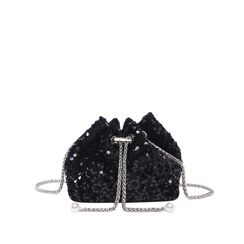 2025 New Korean-style fashionable hand-held sequined bucket bag, versatile hand bag, shoulder crossbody bag, dinner bag, women's cross-border travel Item Picture