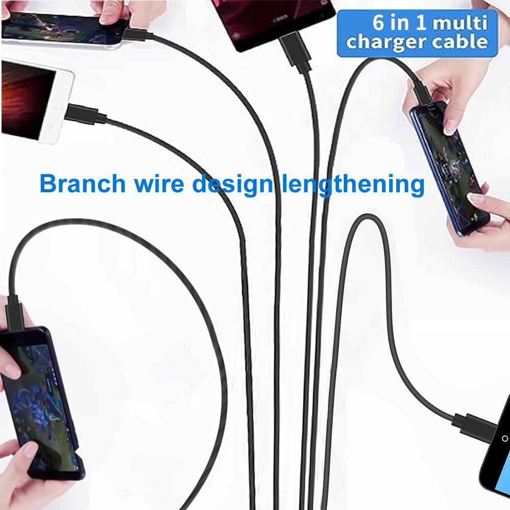 Type-c 1-to-6 charging cable, 6 USB C-head chargers, 1 PD 4-6 multi-device charging data cable Specification drawing