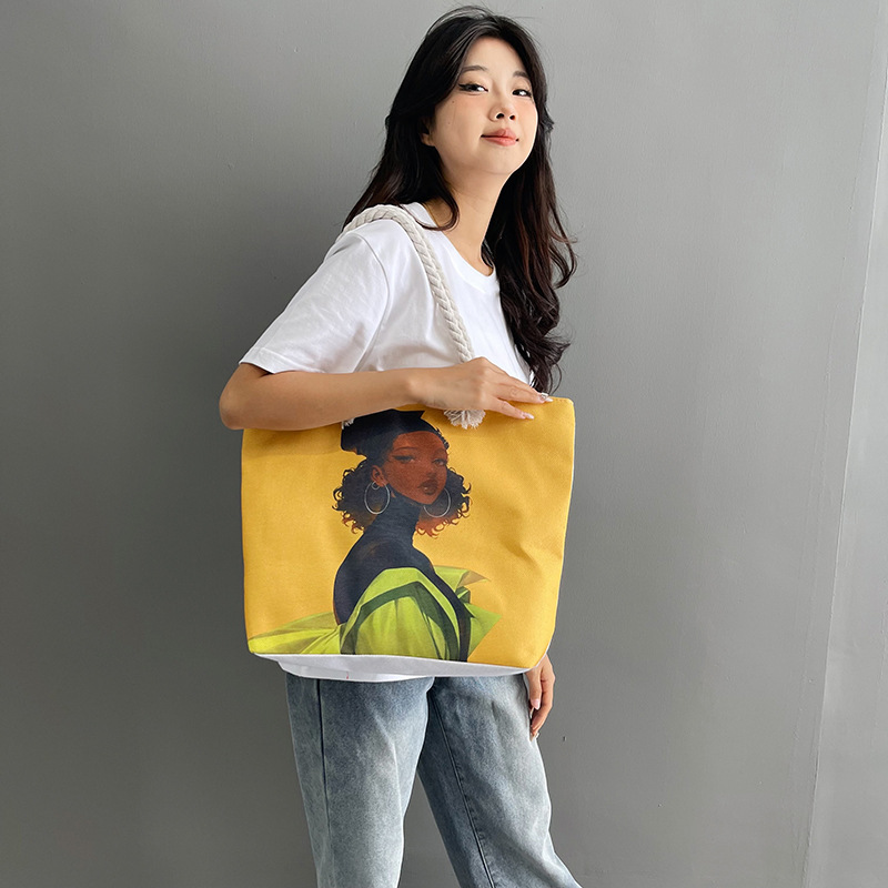 Ethnic style large hemp rope bag, double-sided embroidery with gold thread, single-shoulder bag, large capacity canvas bag, Thai tote bag details Picture