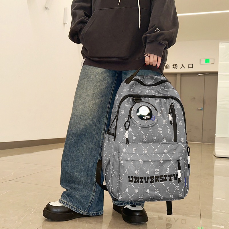 High-quality trendy brand schoolbags, letter trend, large-capacity high school backpack, fashionable backpacks for boys and girls, junior high school students Specification drawing