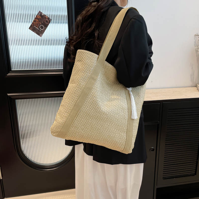 Women's beach bag, summer soft large woven single-shoulder bag, handbag, shopping, vacation and travel storage bag details Picture