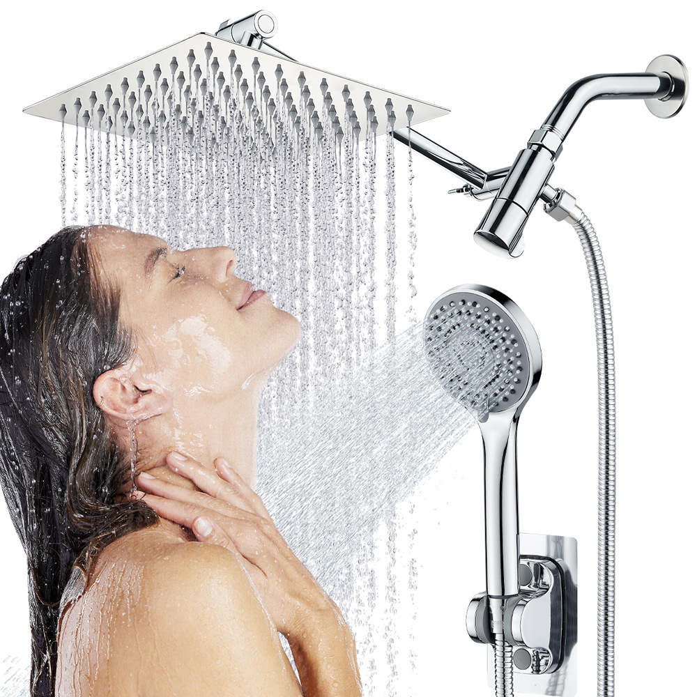 Cross-border Amazon stainless steel top spray boom multi-functional handheld shower head set, shower pressurized concealed shower head full figure