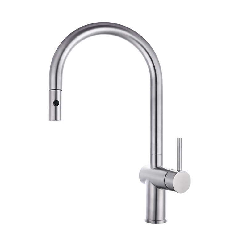 Foreign trade cross-border SUS304 stainless steel brushed pull-out faucet, household cold and hot telescopic sink, kitchen faucet Item Picture