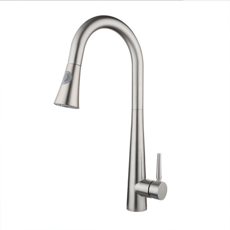 304 stainless steel pull-out kitchen hot and cold water faucet, sink basin, two-position water outlet pull-out faucet Item Picture
