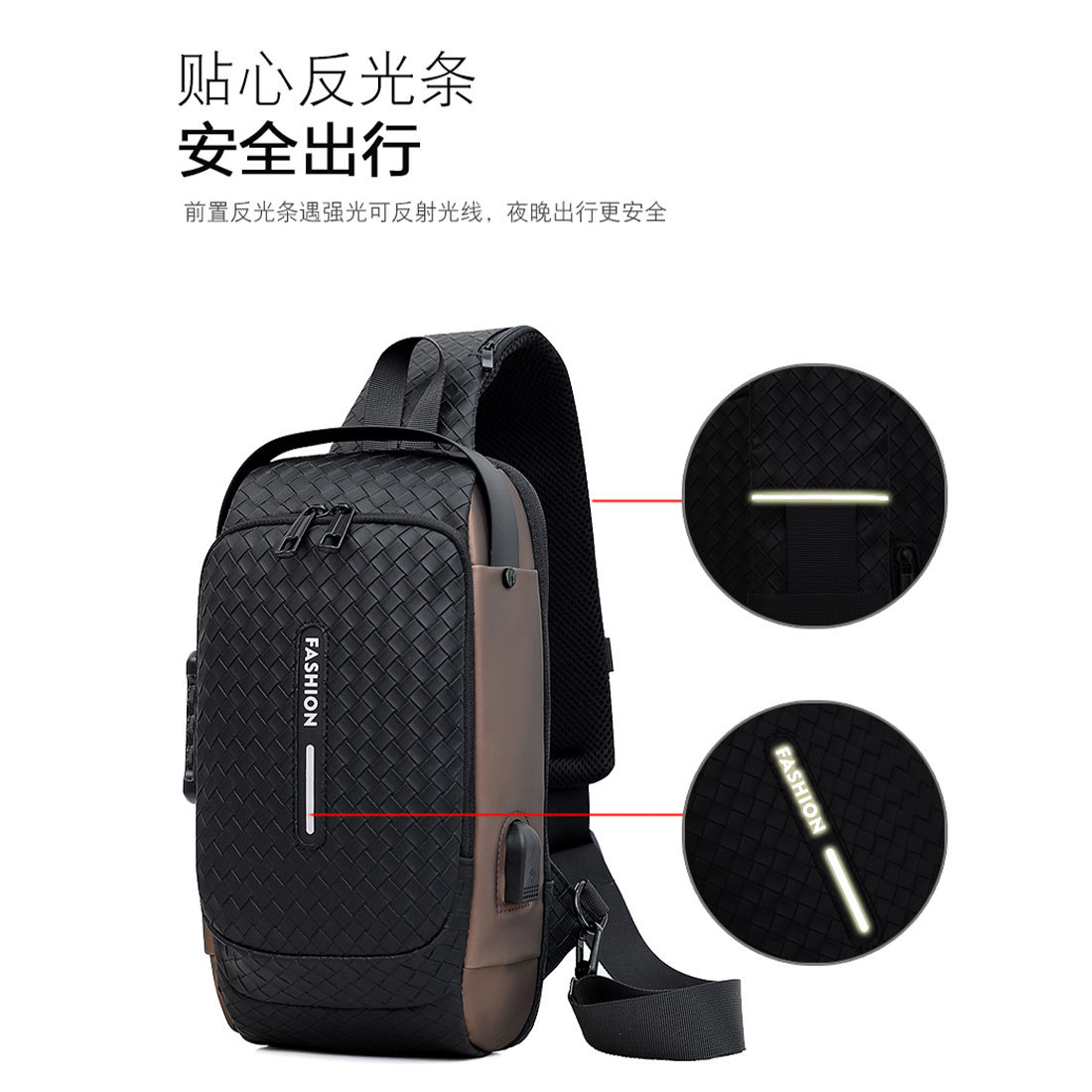 New fashionable men's chest bag, casual, sporty, versatile, simple single-shoulder crossbody women's bag, durable, anti-theft, ultra-light men's bag details Picture