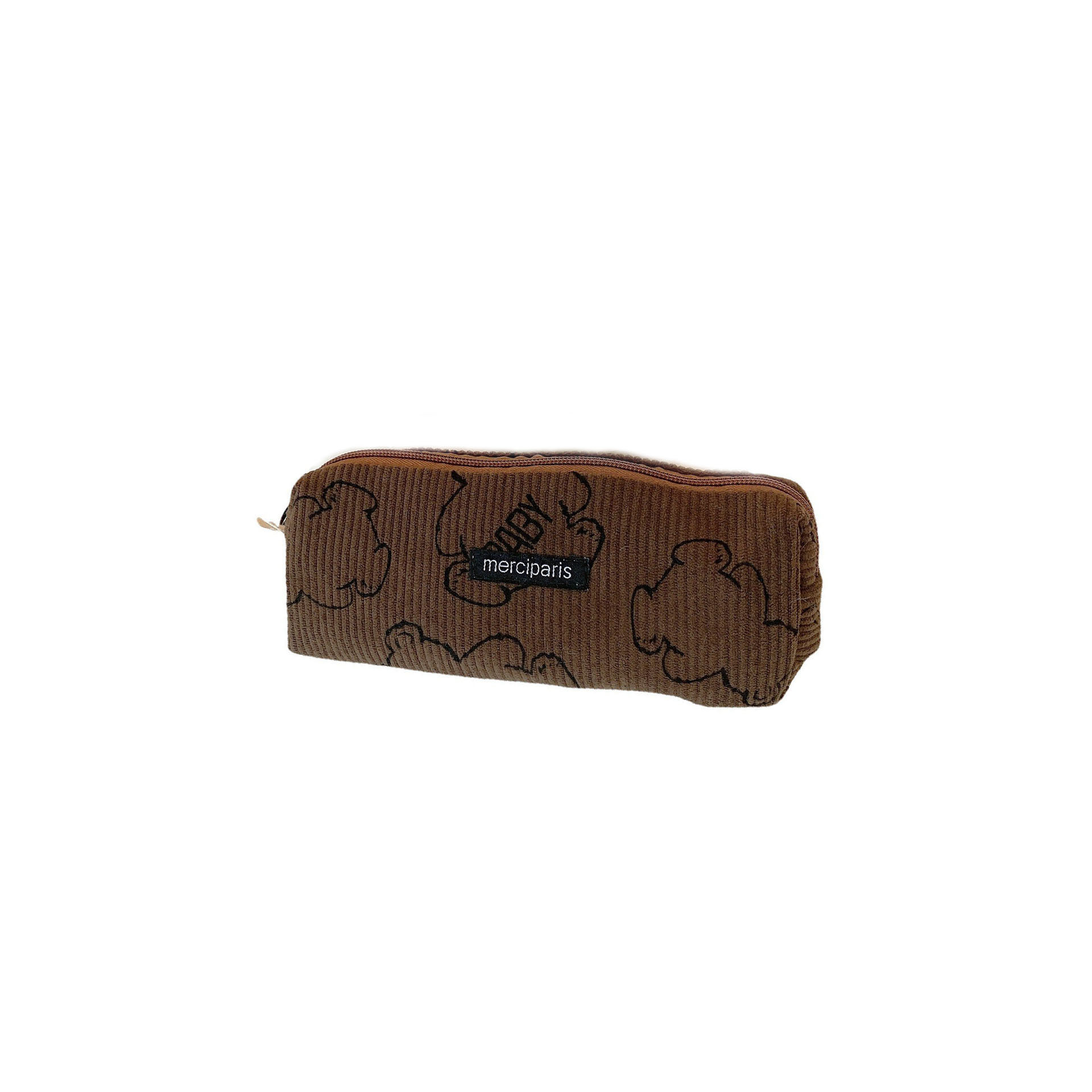 11271 Japanese-style bear pen case, cute corduroy mobile phone coin purse, portable storage bag, women's stationery pen case Item Picture