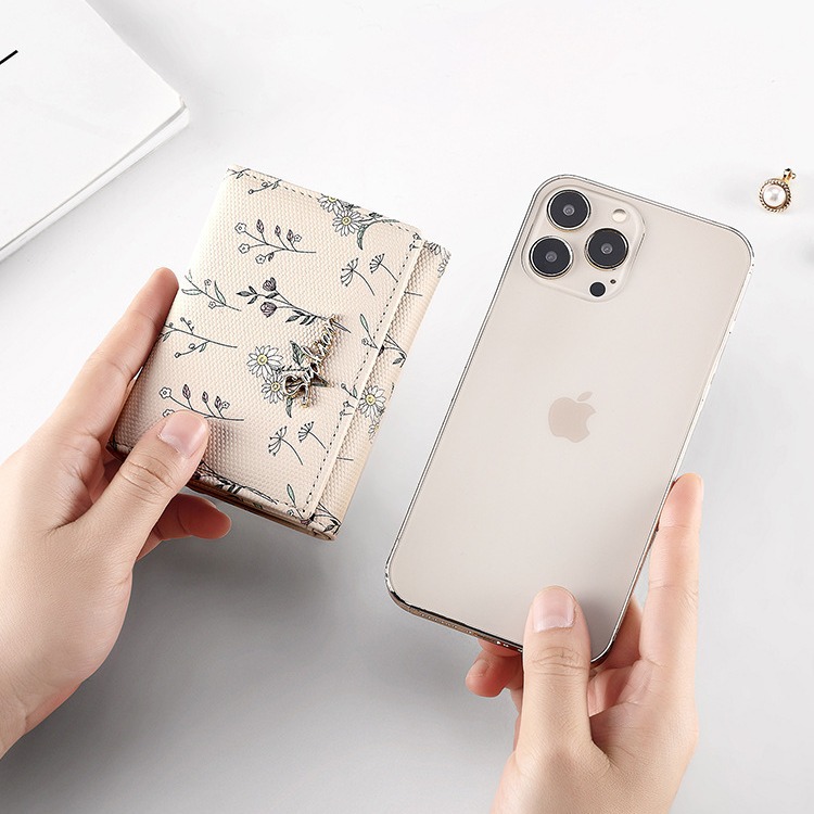 A small Japanese-style Instagram 30% off PU flower and plant short wallet, a fresh and cute coin purse, and a student Korean-style cute card case details Picture