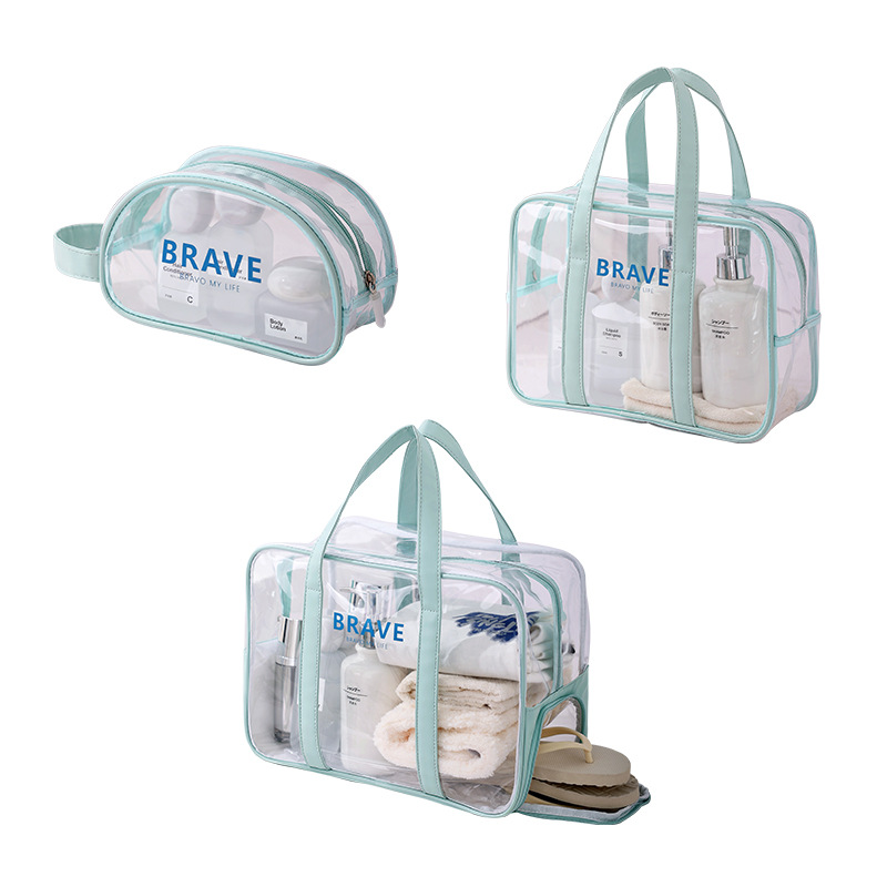 Runhui Travel Makeup Bag, Crystal Dry and wet Separation beach Bag, Fitness and Swimming Waterproof Toiletries Bag, Transparent Makeup bag Item Picture