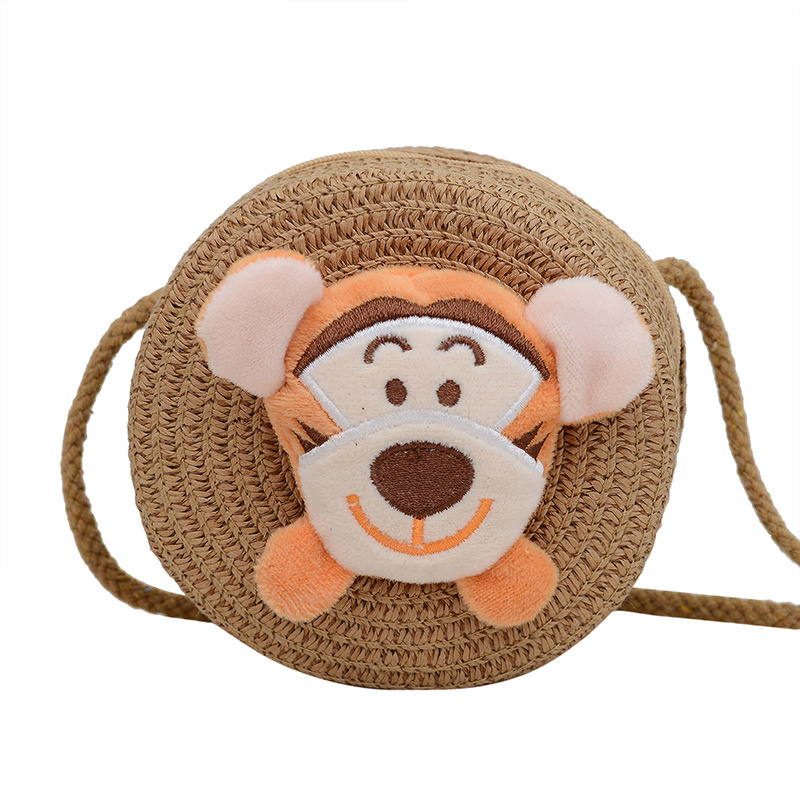 New children's small bags, cartoon dolls, cute straw bags, woven bags, summer seaside outing, crossbody straw woven small round bags Item Picture