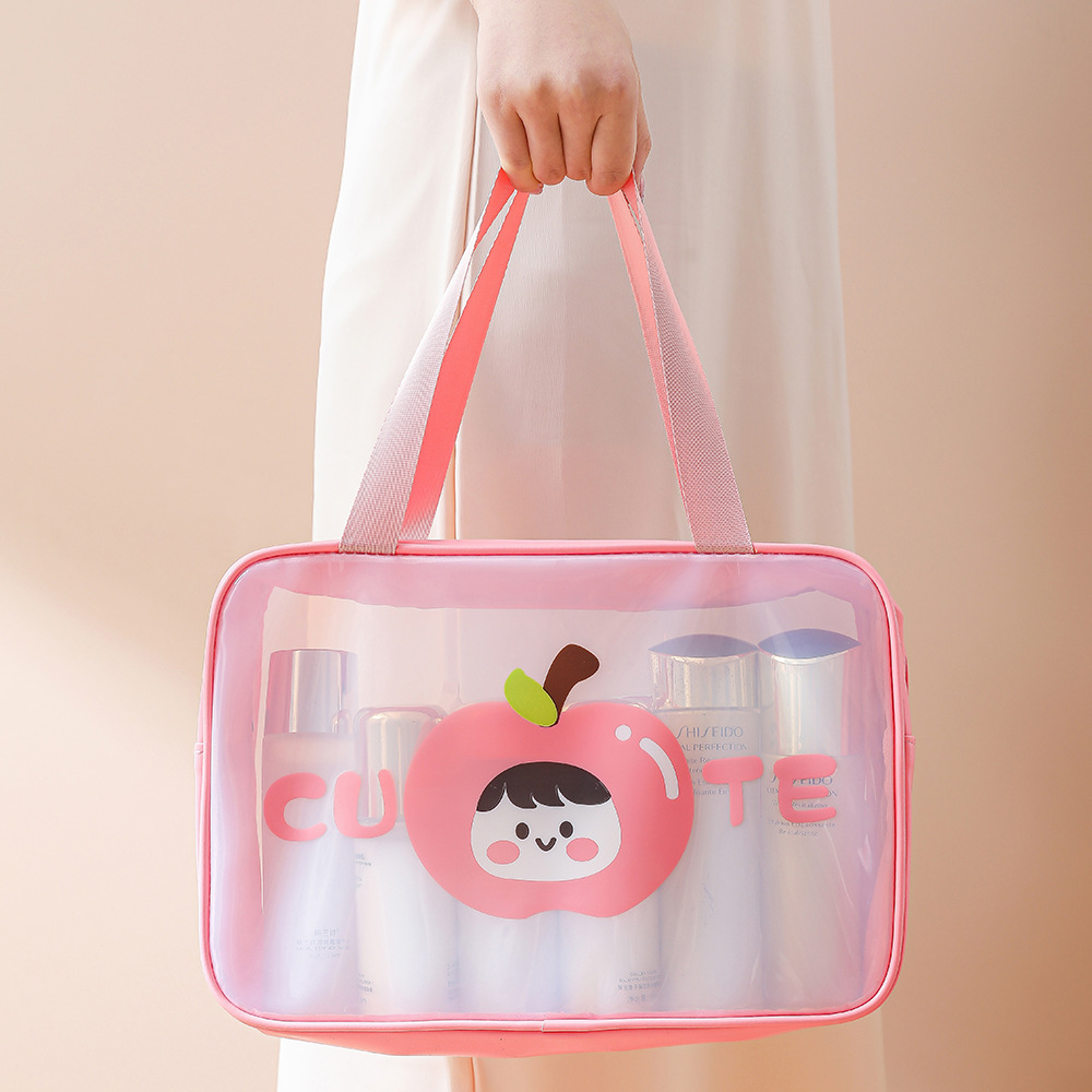 PU cartoon hand-held cosmetic bag, travel portable toiletry bag, waterproof visible storage bag, transparent large opening toiletry bag details Picture