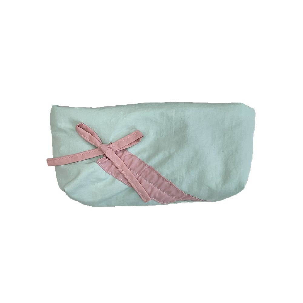 52162 Soft and fluffy fabric pen case, bow storage bag, stationery box, student high appearance level pen case, pencil case Item Picture