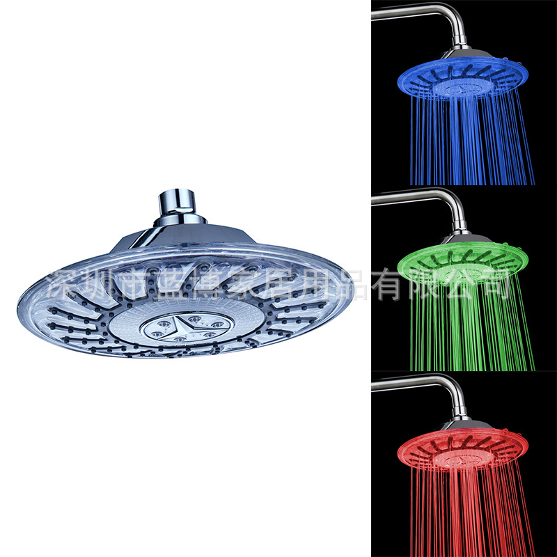 8-inch round shower head 8030-A3 with LED top spray temperature control, three-color temperature sensing and color-changing/seven-color self-color-changing light emission full figure
