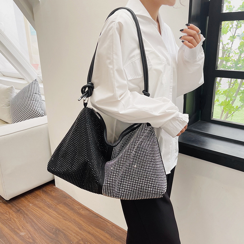 Personalized large-capacity shiny diamond women's bag 2024 new style simple and fashionable single-shoulder crossbody textured and stylish tote bag Specification drawing