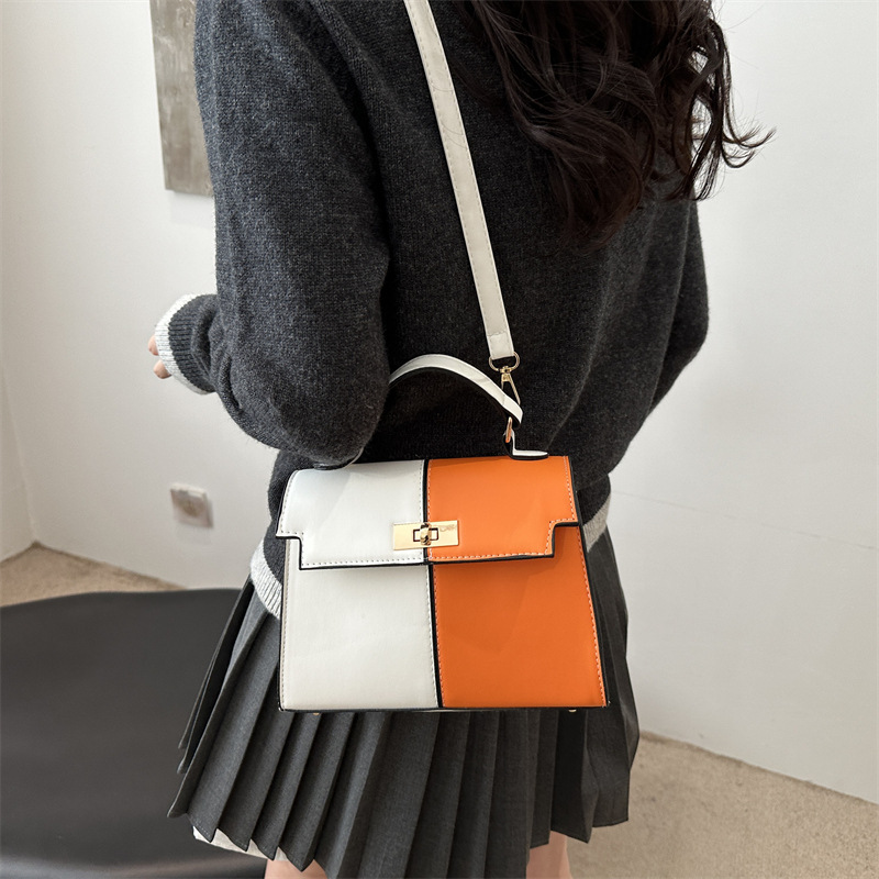 Stylish color contrast, large capacity, new Spring 2025 style, patchwork, single-shoulder texture, crossbody, single-shoulder handbag for women details Picture