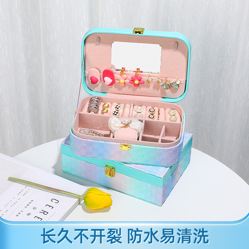 Source factory large-capacity jewelry, earrings, jewelry storage box, simple and portable ring, ear accessory box, necklace wholesale box details Picture
