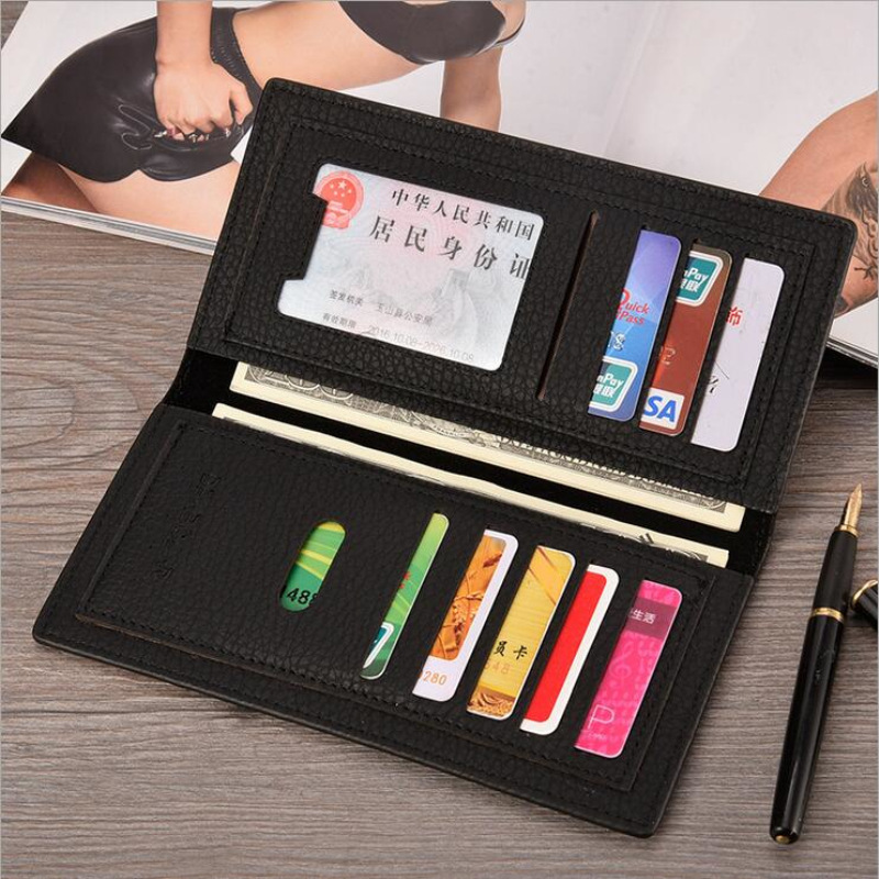 Wholesale of new long soft leather lychee pattern wallets for men in foreign trade, two-fold Korean version multi-slot wallets, wallets and card cases Specification drawing