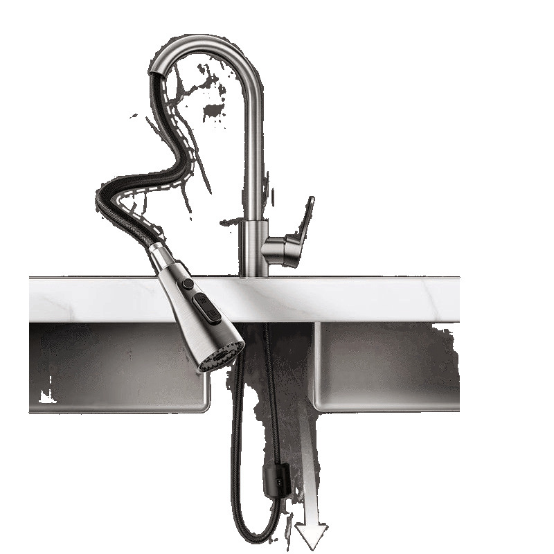 Thickened all-copper kitchen faucet, pull-out cold and hot water washing basin, dishwashing basin, vegetable washing basin, extendable and multi-functional Item Picture