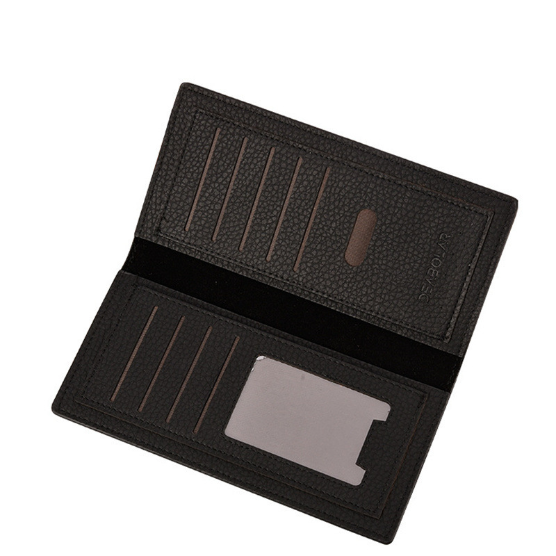 Wholesale of new long soft leather lychee pattern wallets for men in foreign trade, two-fold Korean version multi-slot wallets, wallets and card cases Item Picture