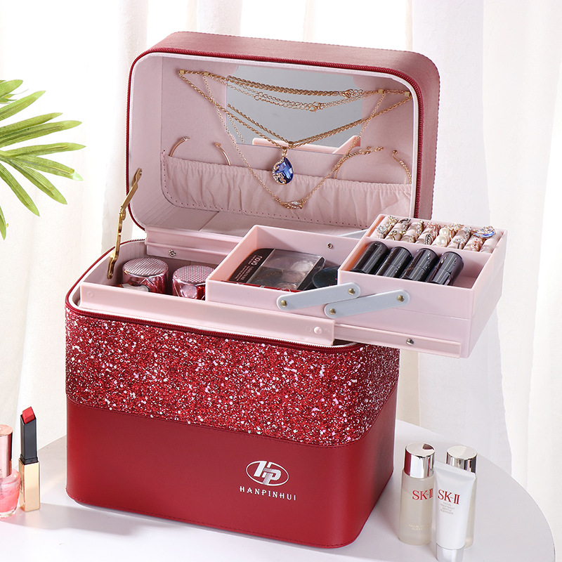 ins' new large-capacity multi-color makeup bag for women, portable and simple cosmetics, multi-layer storage box, popular box, hand-carry details Picture