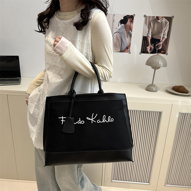 Retro large bag 2025 new style Korean niche design fashionable color-blocking shopping bag tote bag hand-held shoulder bag for women details Picture