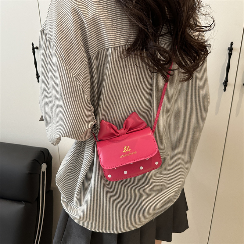 Cute girl's bow, stylish small bag, fashionable and high-end polka dot small square bag, niche single-shoulder crossbody bag for girls Specification drawing
