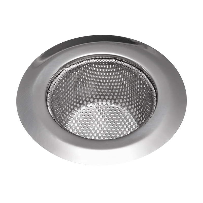 Stainless steel wide-edge perforated floor drain, circular household kitchen sink mesh, anti-clogging, bathroom, street stall supply Item Picture