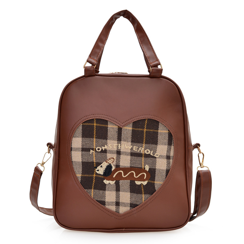 Cross-border 2024 Autumn/Winter New retro Dachshund backpack for Women, autumn Korean checkered large-capacity crossbody bag Item Picture