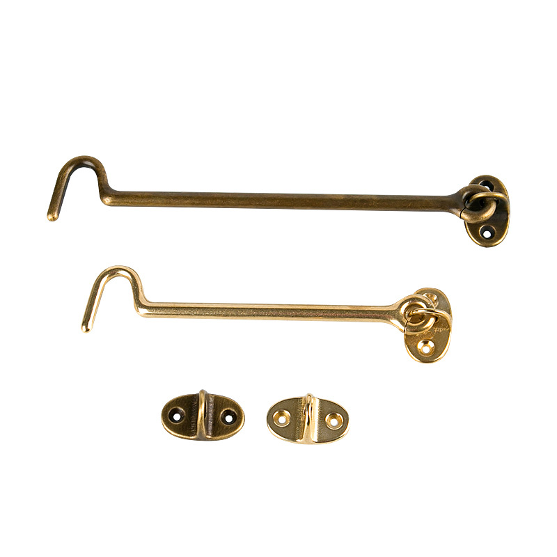Antique-style wooden door and window support rod hooks, bronze windproof hooks, sliding door buckles, thickened brass window hooks, windproof hooks Item Picture