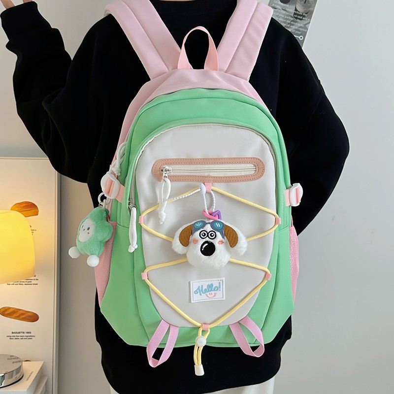 Japanese-style cute Instagram drawstring color-blocking versatile schoolbag for fourth, fifth and sixth grade junior and senior high school students, versatile backpack Specification drawing