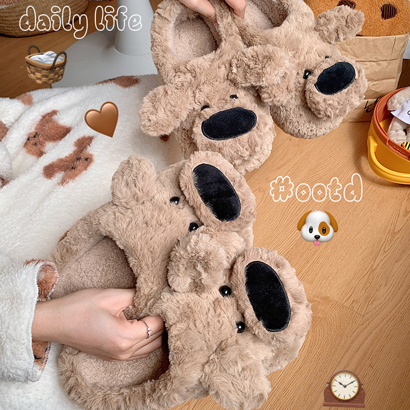 Cute big-nosed dog cotton slippers for couples to wear for winter warmth, anti-slip outer wear, and indoor warmth cotton shoes for home use Application Scenario