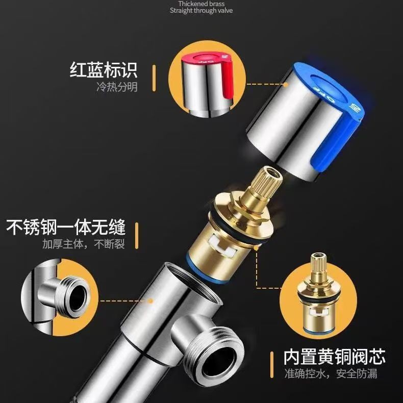 Extended Angle valve, 304 stainless steel Angle valve, thickened Angle valve, gas water heater, toilet switch, water stop valve Specification drawing