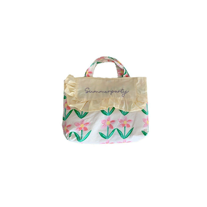 3391 New sweet ruffled bento canvas bag, fresh embroidered handbag, student handbag for spring outing Item Picture