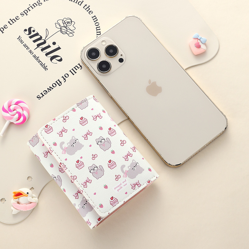 Cute and creative three-fold wallet, large-capacity multi-slot ID bag, coin purse, multi-functional folding wallet for students, girls details Picture