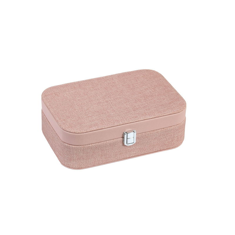Hand-held semi-circular portable jewelry storage box, double-layer locked ring, fabric pattern jewelry box, simple makeup storage, cross-border Item Picture