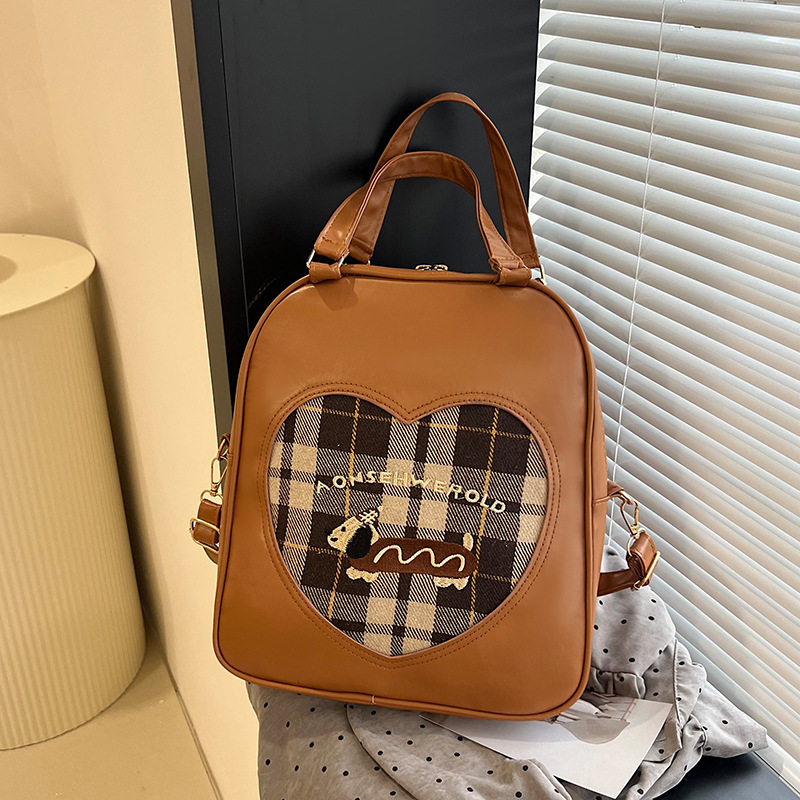 Cross-border 2024 Autumn/Winter New retro Dachshund backpack for Women, autumn Korean checkered large-capacity crossbody bag full figure