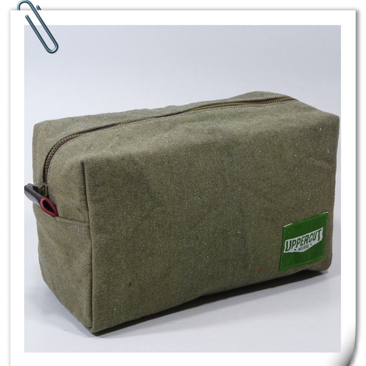 Customized 16-amp canvas toiletry bag, solid color, simple storage, PU with canvas bag, large-capacity portable travel makeup bag details Picture