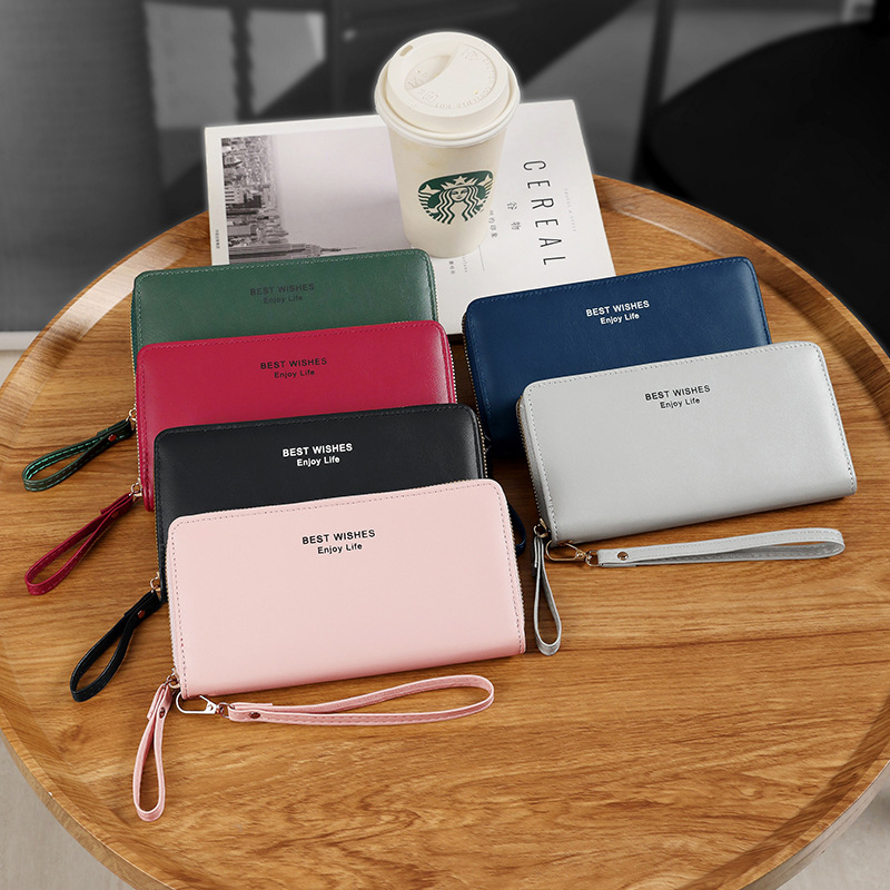 New type of wallet for women, long wallet, coin purse, 2023 summer solid color cross-border clutch purse, source manufacturer full figure